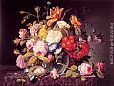 Severin Roesen Still Life with Flowers painting
